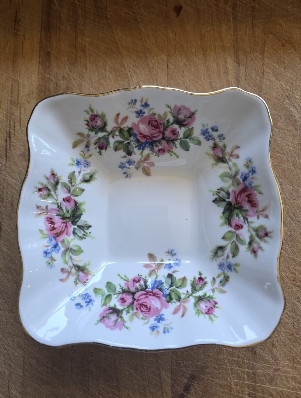 Royal Albert Porcelain Floral Square Trinket Dish - Moss Rose Pattern